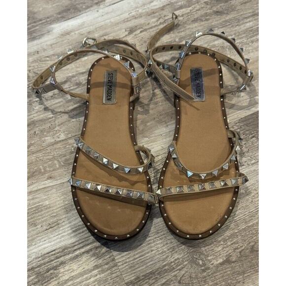 Steve Madden Women's Travel Studded Sandals Tan Size 9.5M - Picture 1 of 7